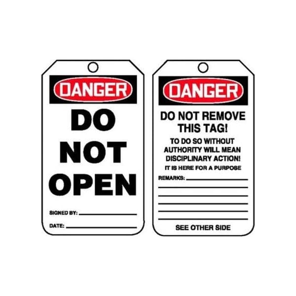 Accuform Safety Tags, DANGER DO NOT OPEN, 5.75in x 3.25in, Self-Laminating RP-Plastic, 25PK MDT129LPP - main